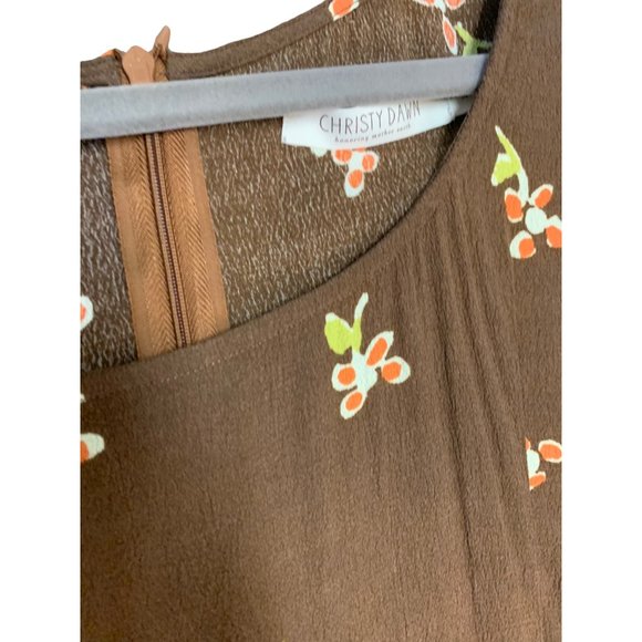 CHRISTY DAWN Brown Orange Yellow Floral Print Boho Knee Length Dress-Size Medium - Picture 9 of 16
